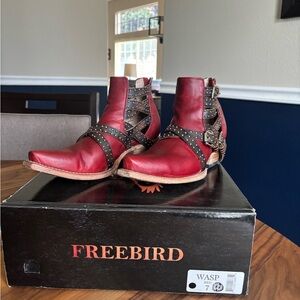 Freebird Red Leather “Wasp” Ankle Boots
